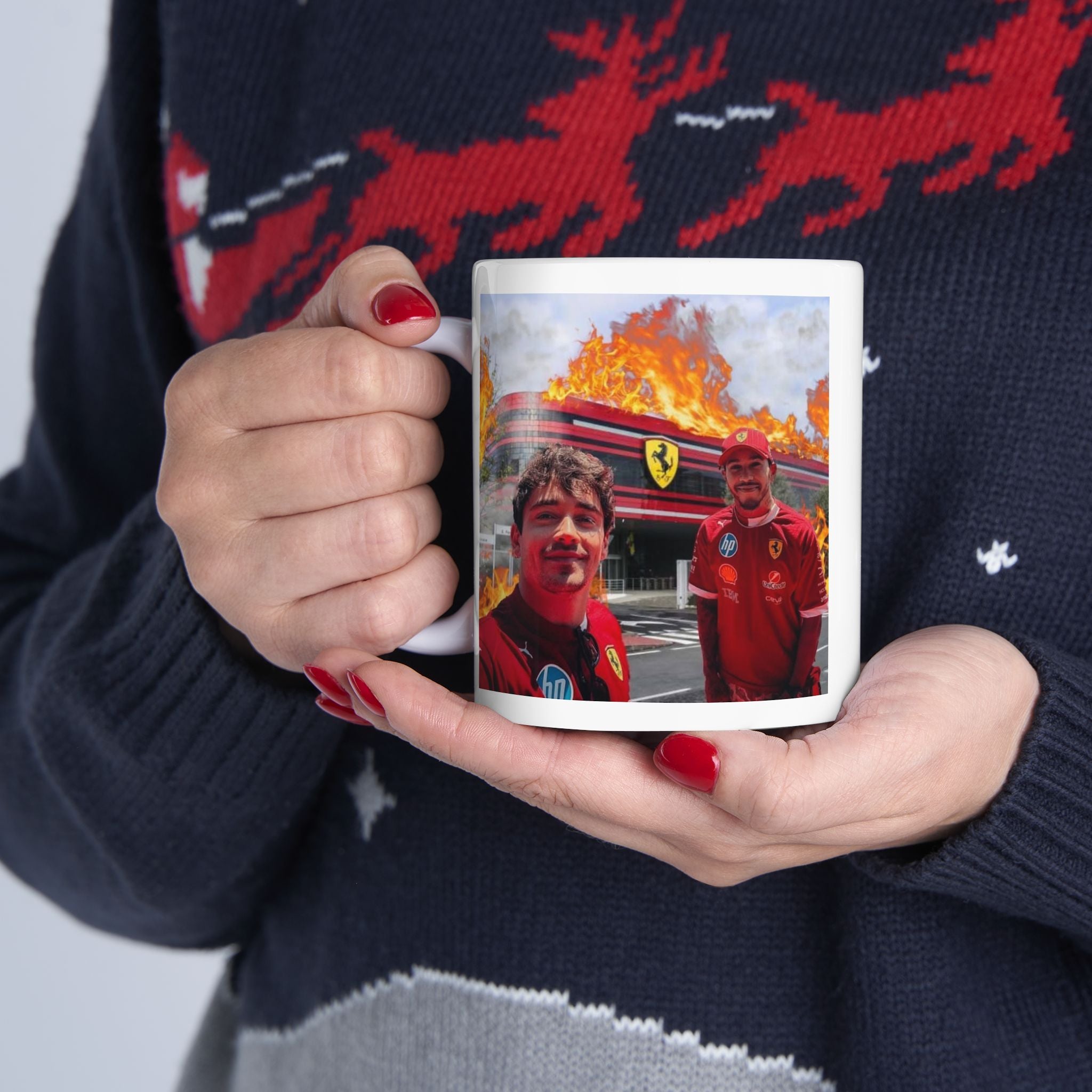 Lewis Hamilton & Charles Leclerc F1 Ferrari Drivers Meme Mug
